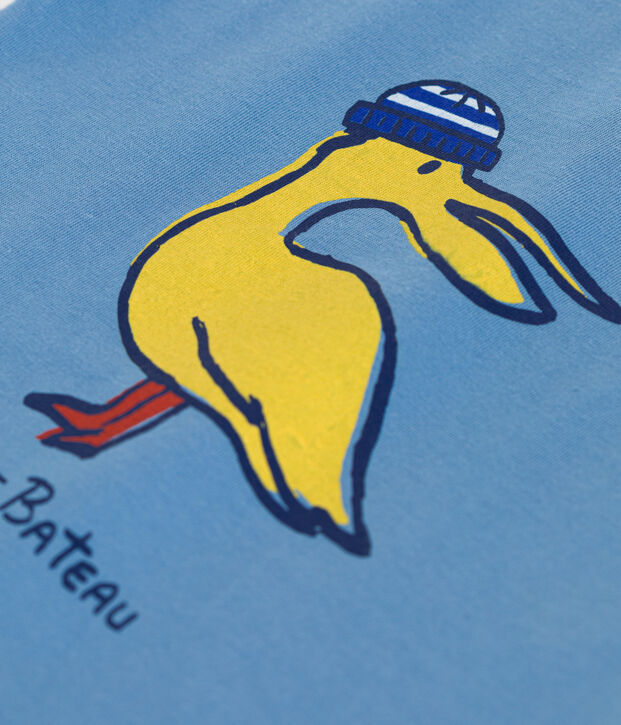 Babies' short-sleeved plain cotton T-shirt blue