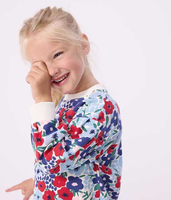 Children's floral print cotton sweatshirt MARSHMALLOW white/MULTICO white