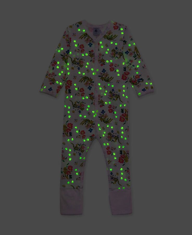 Babies' Glow-In-The-Dark Cotton Sleepsuit with Detachable Feet MARSHMALLOW white/MULTICO white
