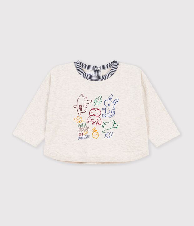 Babies' long-sleeved plain cotton T-shirt with a motif MONTELIMAR CHINE