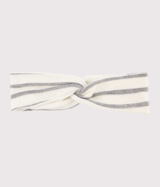 Baby girl's striped headband MARSHMALLOW white/ARGENT grey