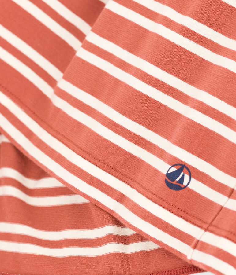 Girls' Stripy Short-Sleeved Cotton Dress brown/ecru