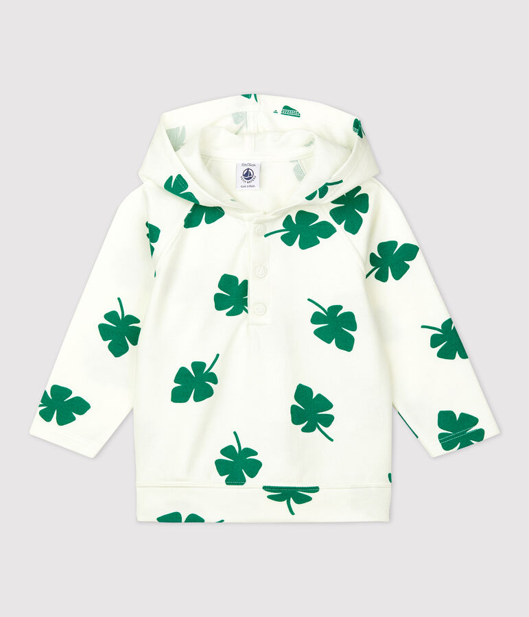 Babies' Fleece Plant Print Hoodie white/green