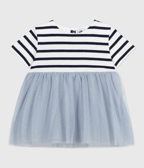 Babies' short-sleeved dress in two materials CO2 /MULTICO