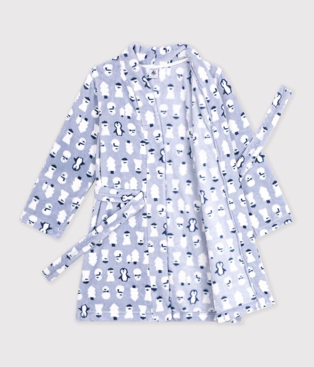 Children's printed fleece dressing gown blue/multicolor