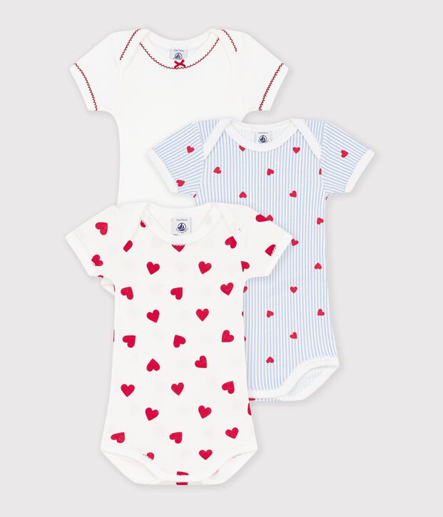 Pack of short-sleeved heart-print cotton bodies for babies multicolor