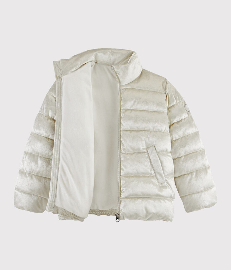 Girls' velvet puffer jacket ARGENT grey