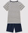 Unisex Rib Knit Short Pyjamas with Sailor Stripes MARSHMALLOW white/SMOKING blue