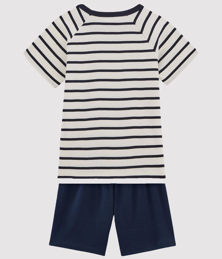 Unisex Rib Knit Short Pyjamas with Sailor Stripes white/blue