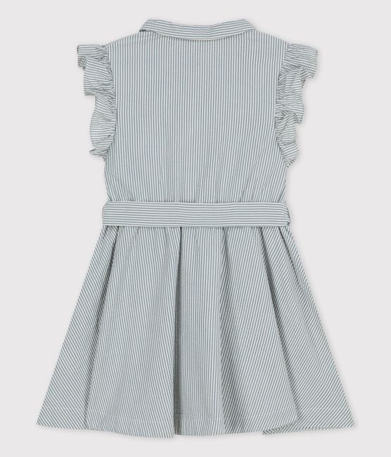 Girls' Sleeveless Organic Seersucker  BRUT blue/MARSHMALLOW white