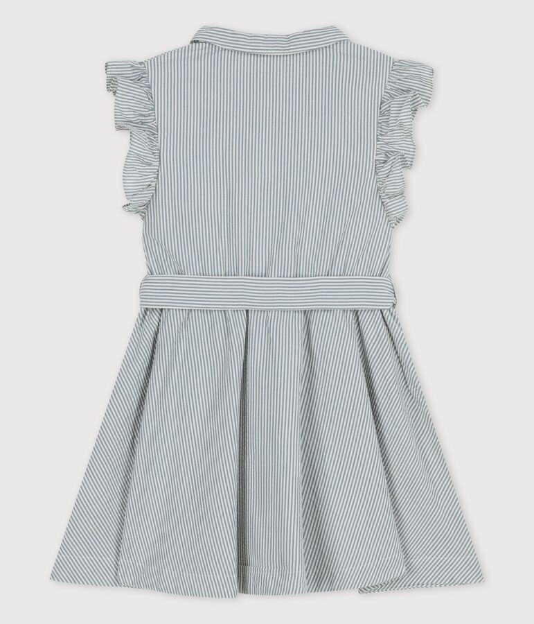 Girls' Sleeveless Organic Seersucker BRUT blue/MARSHMALLOW white