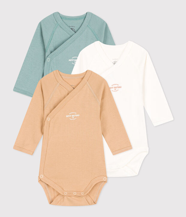 Long-Sleeved Wrapover Cotton 130 Spring Bodysuits - 3-Pack multicolor