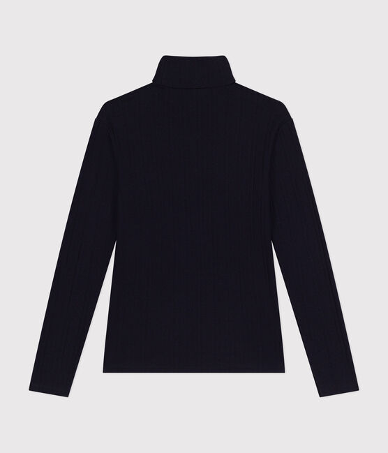 Women's iconic roll neck T-shirt in decorative rib knit SMOKING blue