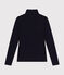 Women's iconic roll neck T-shirt in decorative rib knit SMOKING blue
