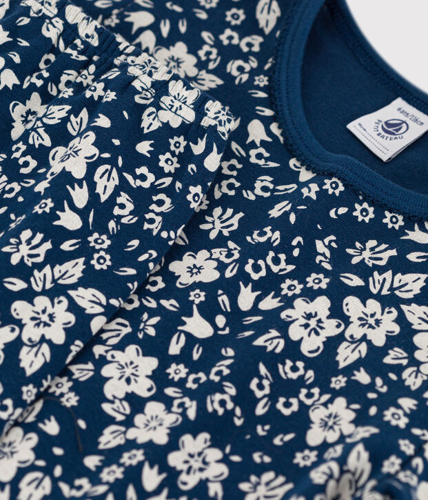 Girls' Floral Cotton Pyjamas blue/white
