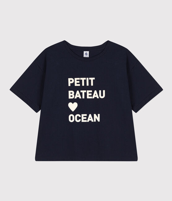 Women's Loose-Fitting Boxy Cotton T-Shirt SMOKING blue