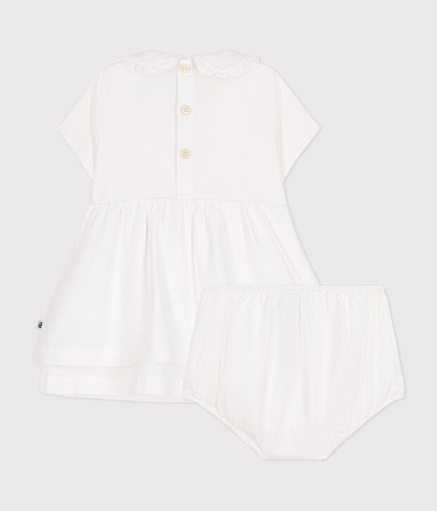 Babies' cotton pique dress and bloomers white