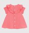 Babies' dress in broderie anglaise with short sleeves and a hearts motif pink