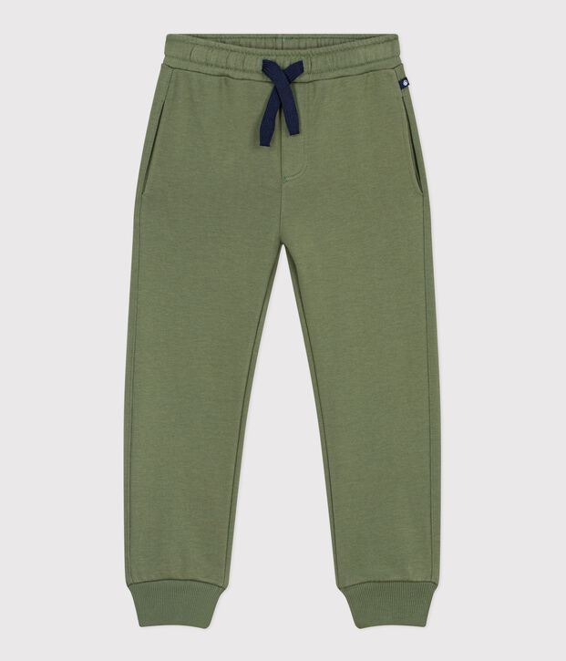 Children's plain cotton jogging bottoms OLIVINE