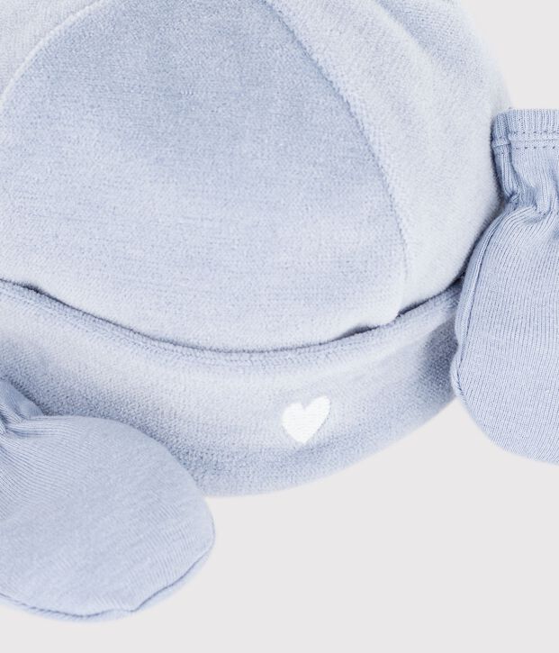 Babies' plain beanie and mittens set multicolor