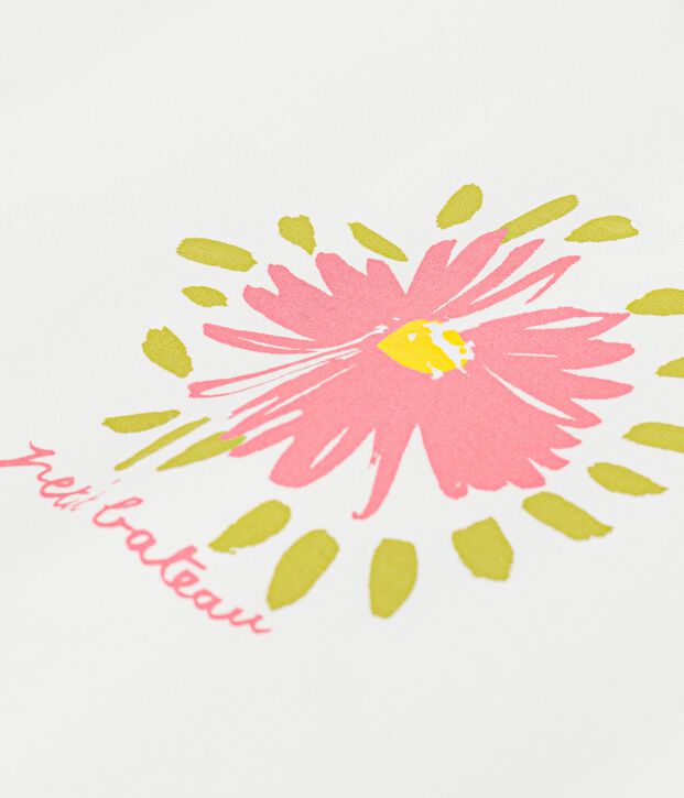 Babies' short-sleeved cotton T-shirt with a flower motif white