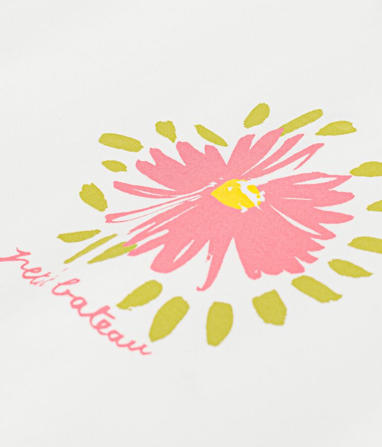 Babies' short-sleeved cotton T-shirt with a flower motif white