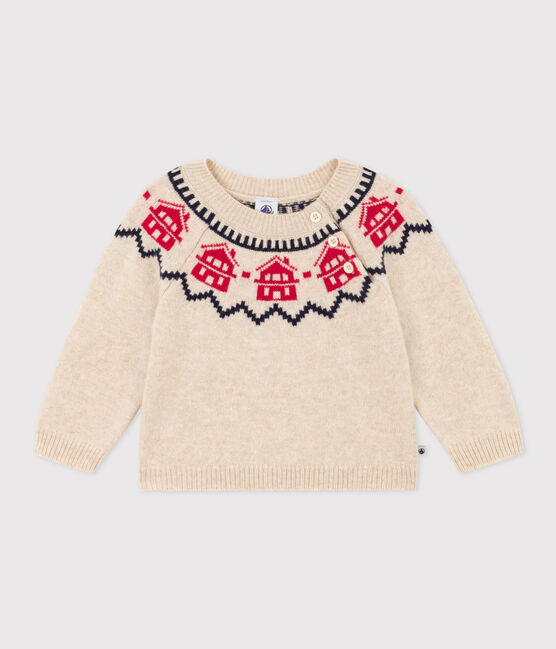 Babies' Wool/Cotton Jacquard Knitted Pullover MONTELIMAR beige/MULTICO white