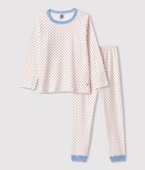 Unisex Patterned Organic Cotton Pyjamas MARSHMALLOW white/PEPS red