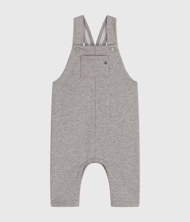 Babies' long fleece dungarees grey
