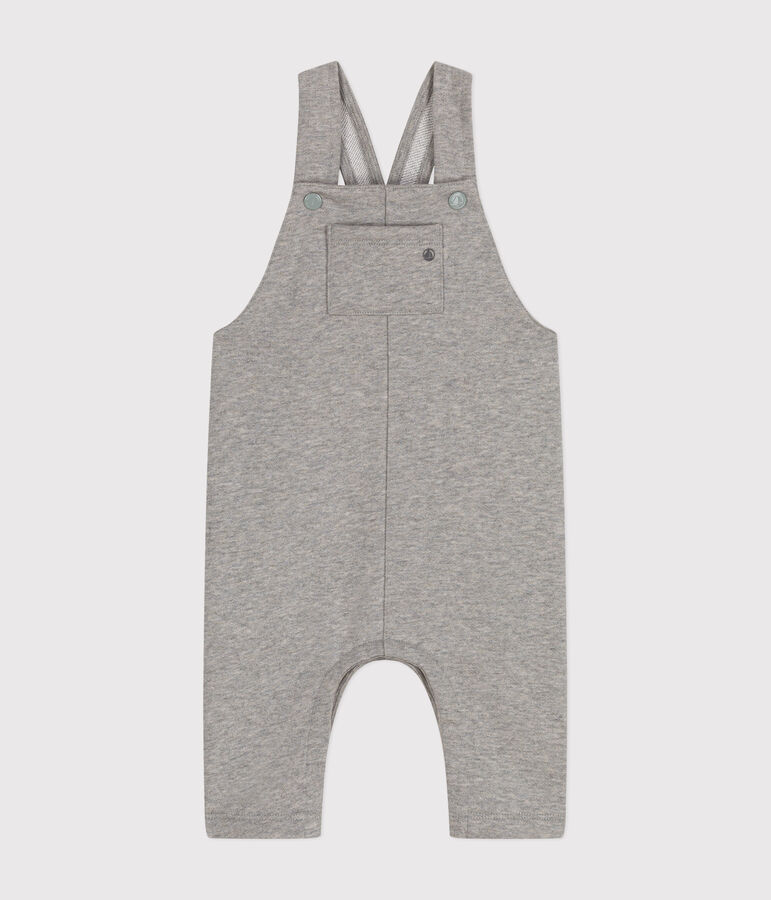 Babies' long fleece dungarees grey