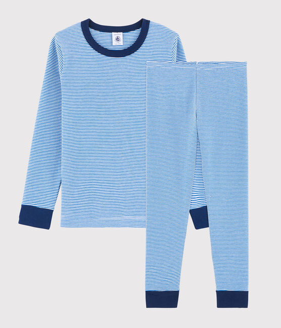 Boys' Blue Pinstriped Ribbed Pyjamas RUISSEAU blue/MARSHMALLOW white