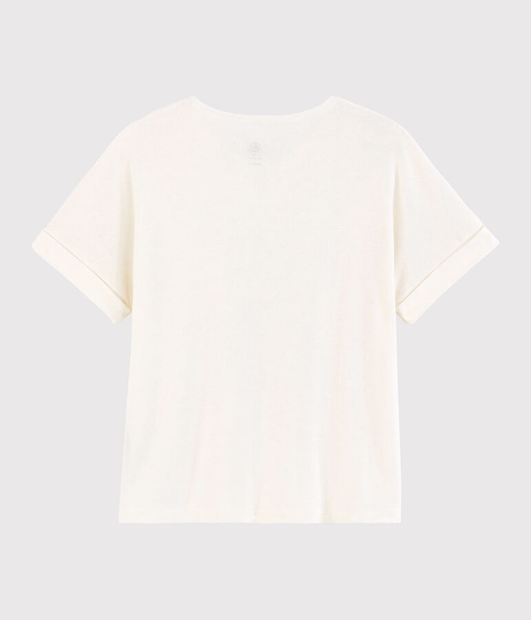 Women's Plain Linen and Cotton Blend T-Shirt white