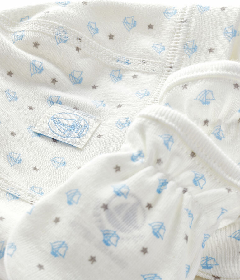 Newborn Babies' Bonnet and Mittens Set in Rib Knit multicolor