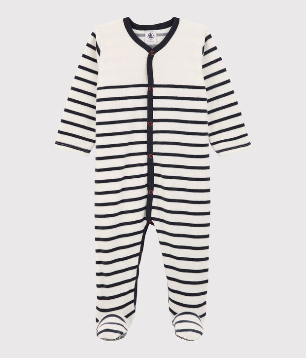 Babies' Velour Sleepsuit white/blue