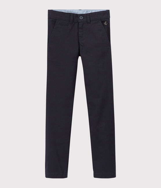 Boys' Cotton Gabardine Slim-Fit Trousers SMOKING blue