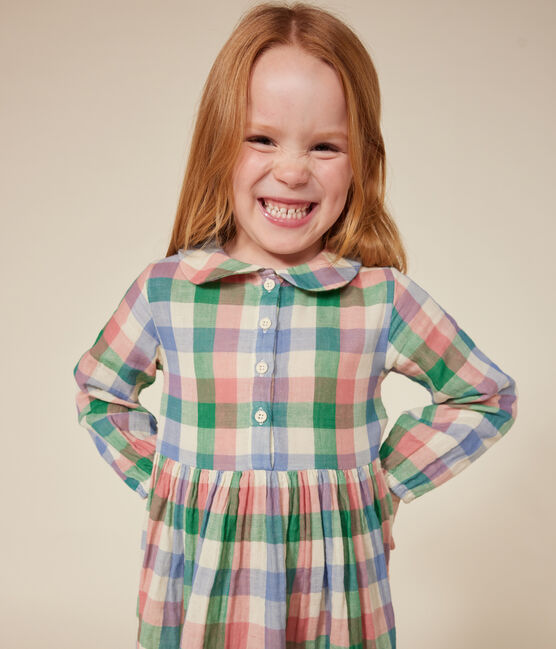 Little girls' long-sleeved cotton gauze dress AVALANCHE white/MULTICO