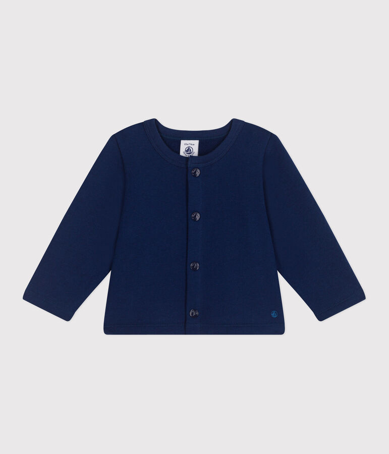 Babies' plain cotton cardigan blue