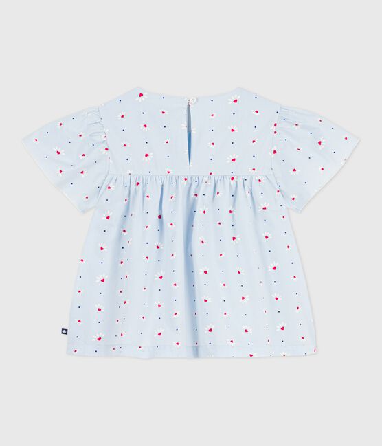 Children's cotton blouse in printed cotton poplin. FRAICHEUR blue/MULTICO white