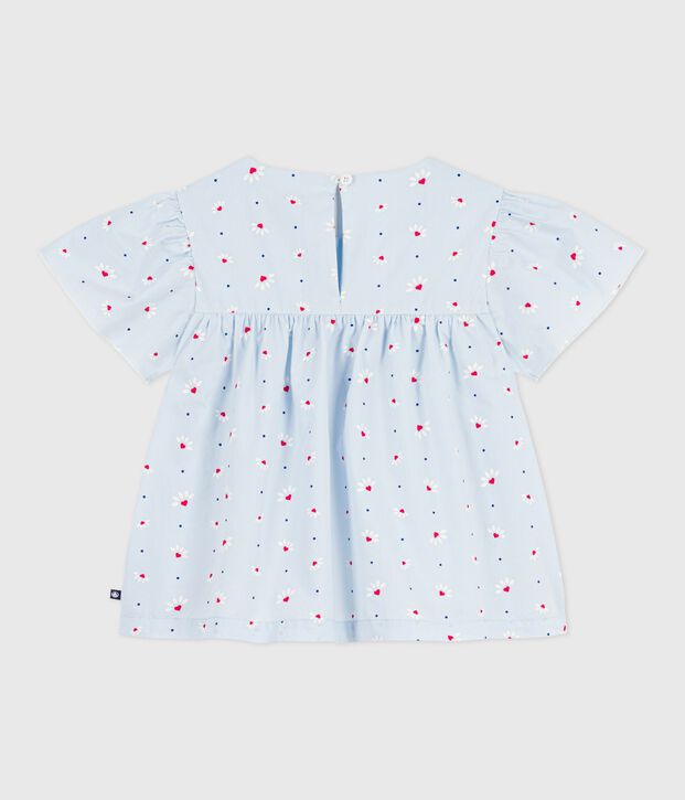 Children's cotton blouse in printed cotton poplin. blue/multicolor