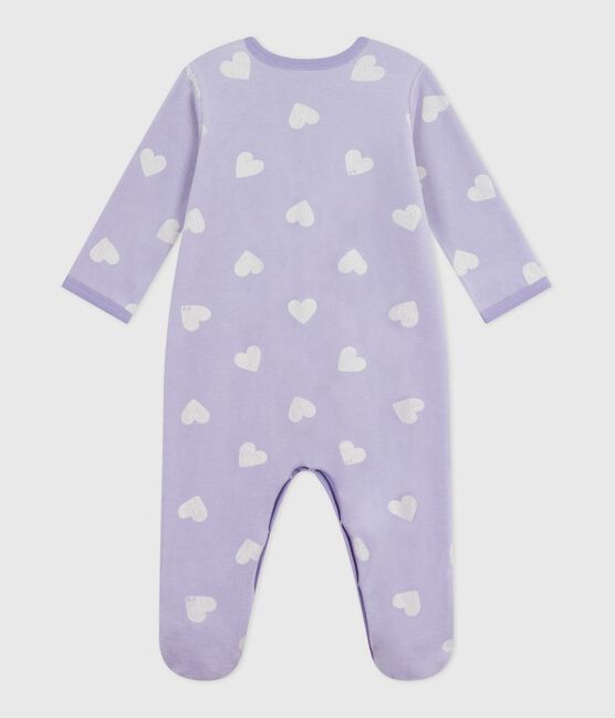 Babies' heart-print velour pyjama suit SQUAW white/MARSHMALLOW