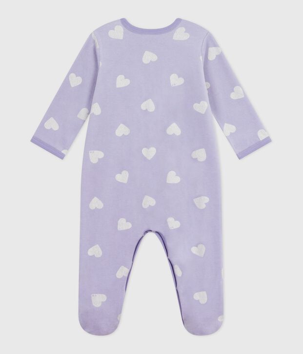 Babies' heart-print velour pyjama suit purple/white