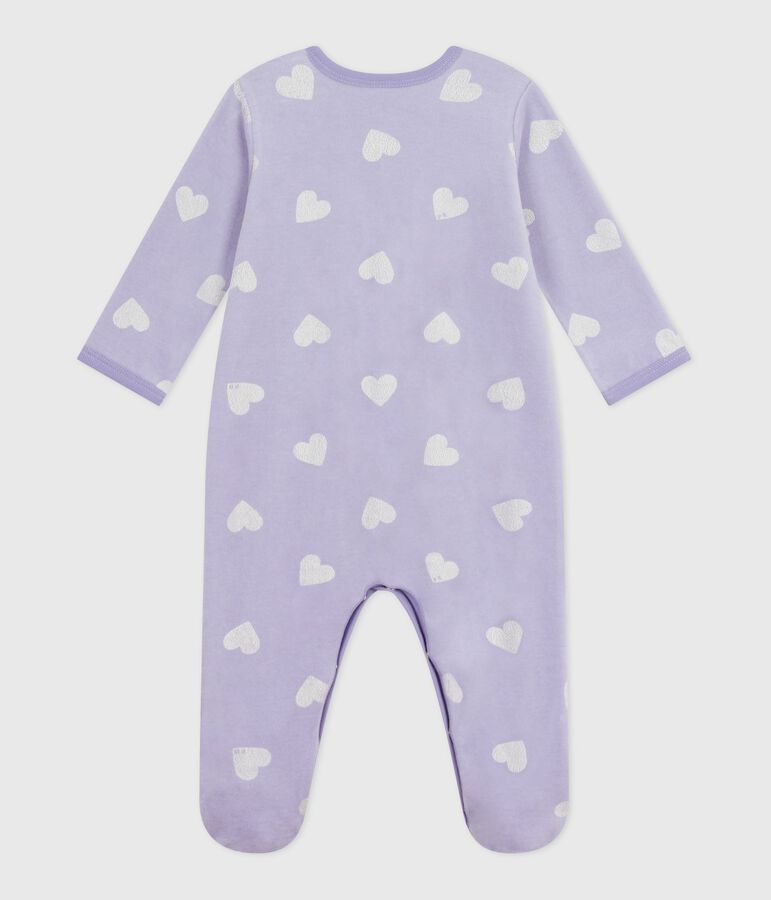 Babies' heart-print velour pyjama suit purple/white