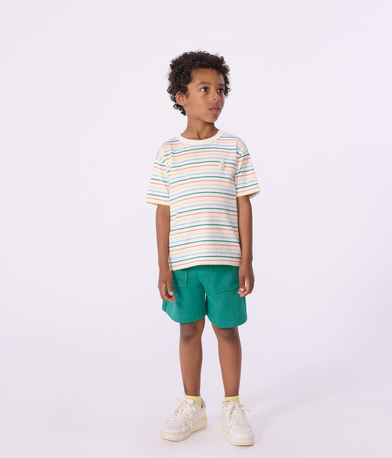 Children's short-sleeved stripy cotton T-shirt white/multicolor