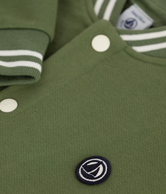 Children's varsity-style cotton jacket OLIVINE green/MILK