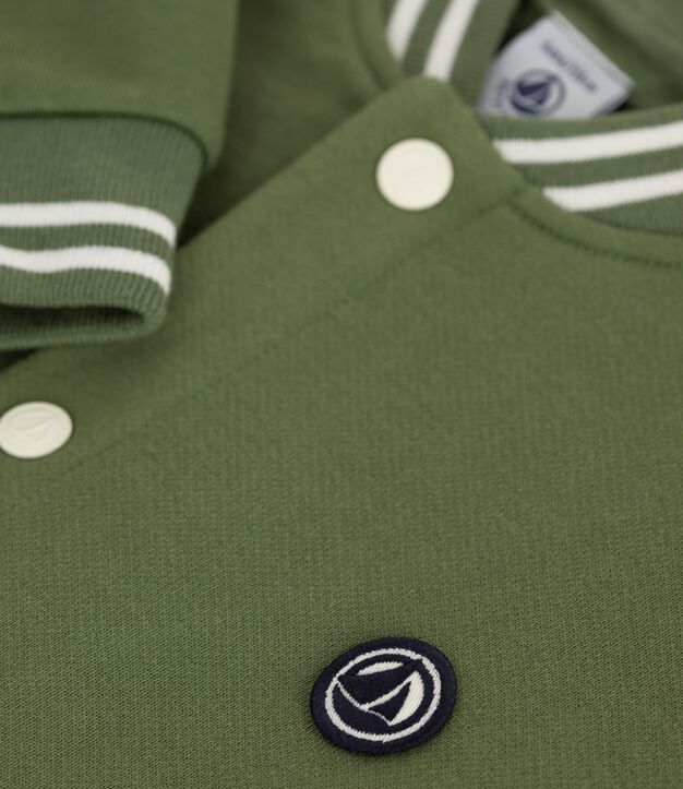 Children's varsity-style cotton jacket green/ecru