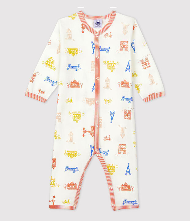 Babies' Paris Themed Footless Cotton Sleepsuit white/multicolor