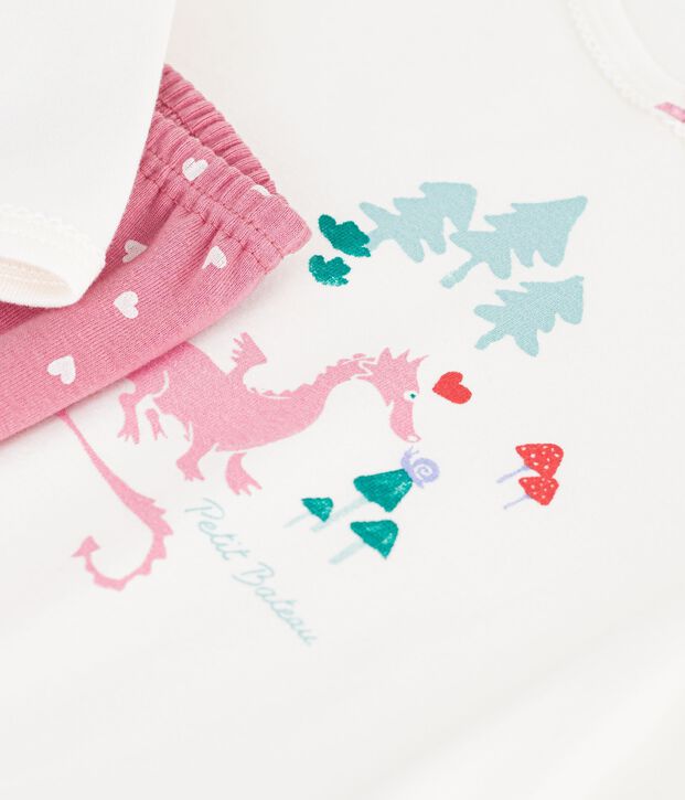 Children's dragon design cotton pyjamas. pink/white
