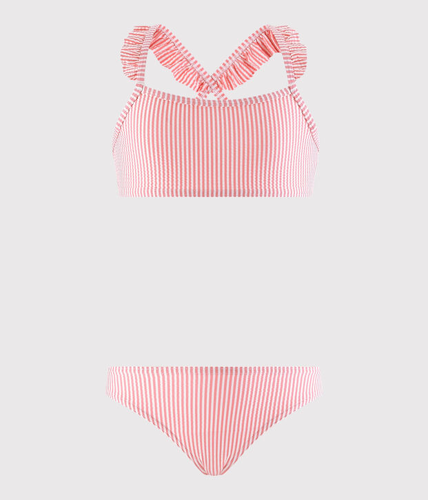 Girls' Two-Piece Recycled Swimsuit pink/white