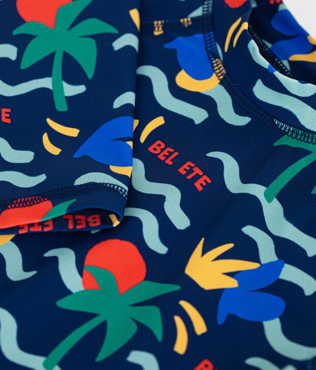 Children's long-sleeved printed UV protection swim T-shirt blue/multicolor