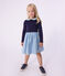 Girls' long-sleeved cotton dress in two materials SOIR blue